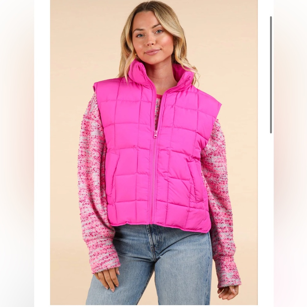 Fuchsia Barbie Pink Quilted Puffer Vest - Picture 6 of 13